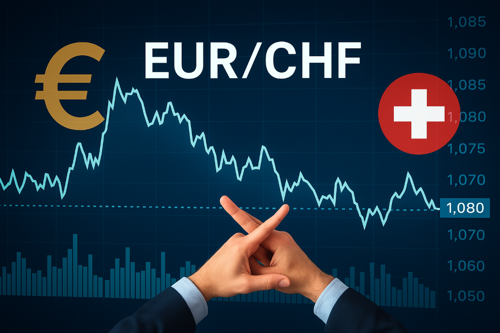 Graphique du cours EUR/CHF montrant les fluctuations euro-franc suisse avec symboles monétaires