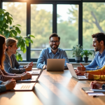 Une équipe soudée participe à un séminaire immersif en pleine nature pour renforcer sa cohésion.
